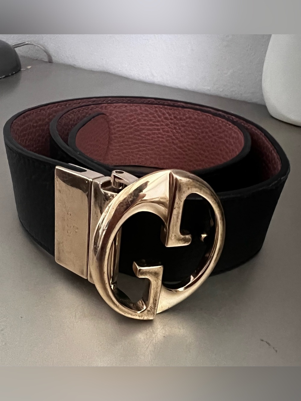 Gucci Black  pink leather belt reversible 1973  small size